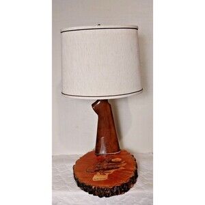 Vintage Shotgun/Rifle Table Lamp w/ Burlap Shade Wood Base 26" Tall